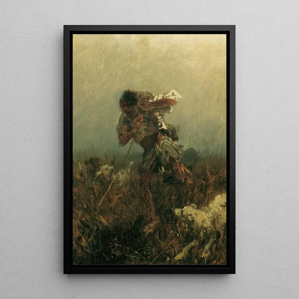 Giovane ragazzo inseguito da cani - August von Pettenkofen — quadro incorniciato alla parete