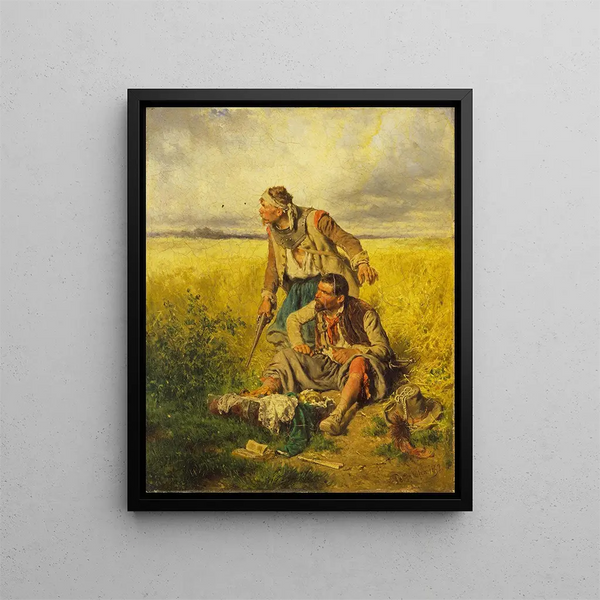 Dei ladri in un campo di mais - August von Pettenkofen — quadro incorniciato alla parete