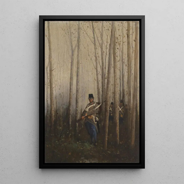 Riproduzione del dipinto Foresta con soldati - August von Pettenkofen