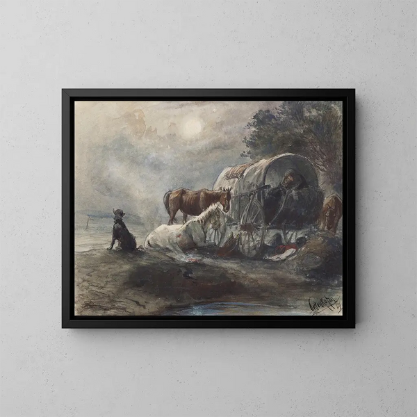 Notte in una roulotte - August von Pettenkofen — quadro incorniciato alla parete