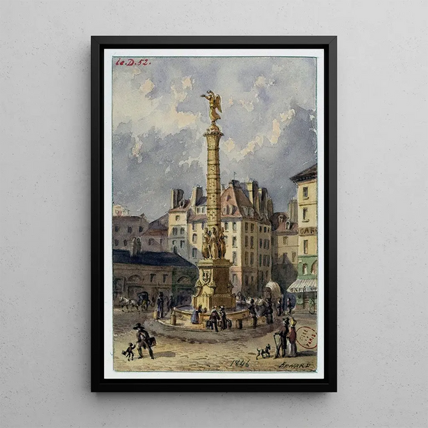 La place du Châtelet et la fontaine des Palmiers - Auguste Sébastien Bénard — quadro incorniciato alla parete