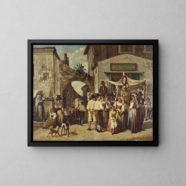 Mercanti ambulanti a Tivoli - Auguste Dutuit — quadro incorniciato alla parete