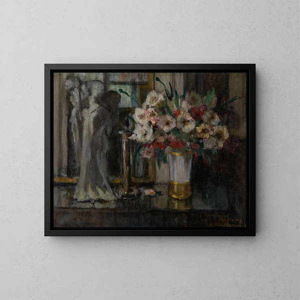 Nature morte con fiori - Auguste Oleffe — quadro incorniciato alla parete