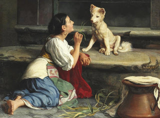 Axel Helsted - Ung Italienerinde der leger med en Hund.webp