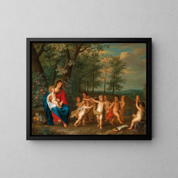 La Vierge et l'Enfant avec des anges dansants - Balthasar Beschey — quadro incorniciato alla parete