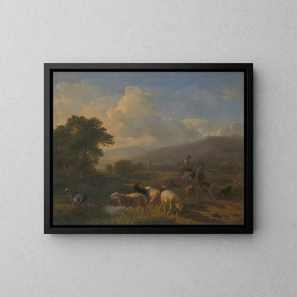 Pastori con pecore in un paesaggio montano - Balthasar Paul Ommeganck — quadro incorniciato alla parete