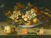 Natura morta con una ciotola di Delft contenente frutta su un davanzale con fiori, insetti e una lucertola - Balthasar van der Ast — vista dell’opera