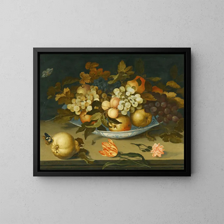 Balthasar van der Ast - A Still Life With A Delft Bowl Containing Fruit On A Ledge With Flowers Insects And A Lizard.webp