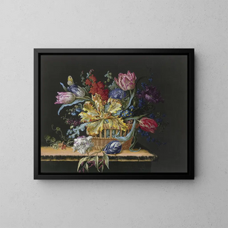 Barbara Regina Dietzsch - Blumenkorb Mit Tulpen Levkojen Rittersporn Und Anderen Blumen Auf Einem Tisch.webp
