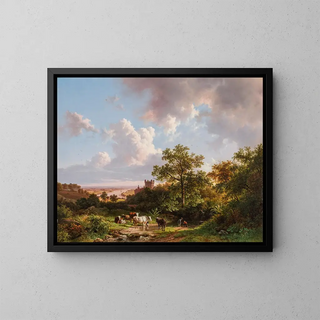 Barend Cornelis Koekkoek - A panoramic landscape with a view on the MiddleRhine with a castle.webp