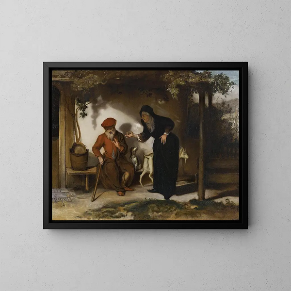 Tobia e sua moglie Anna con un caprone - Barent Fabritius — quadro incorniciato alla parete