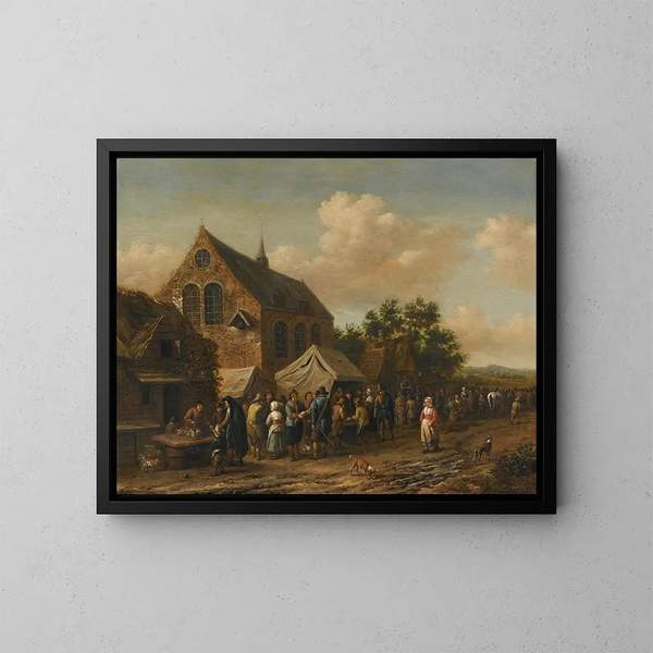 Un mercato di paese vicino a una chiesa - Barent Gael — quadro incorniciato alla parete