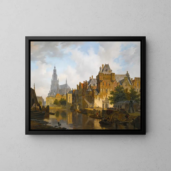Una veduta capriccio del Hofvijver a L'Aia - Bartholomeus Johannes van Hove — quadro incorniciato alla parete