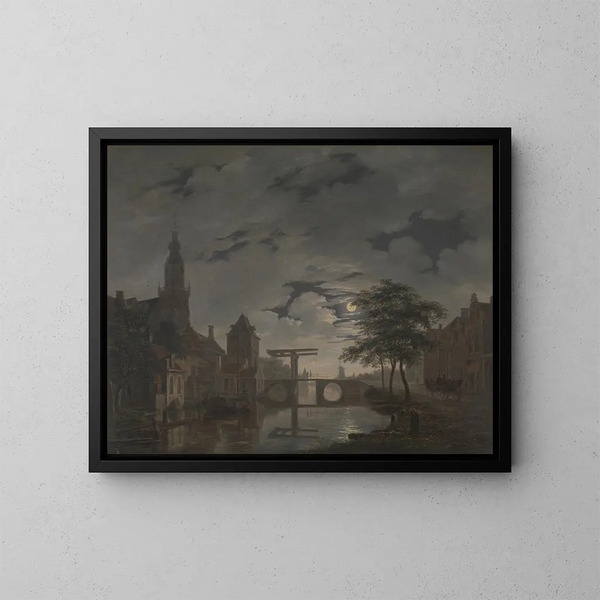 Città olandese al chiaro di luna - Bartholomeus Johannes van Hove — quadro incorniciato alla parete