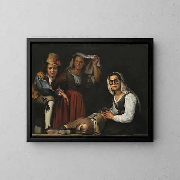 Quattro figure su una gradinata - Bartolomé Esteban Murillo — quadro incorniciato alla parete