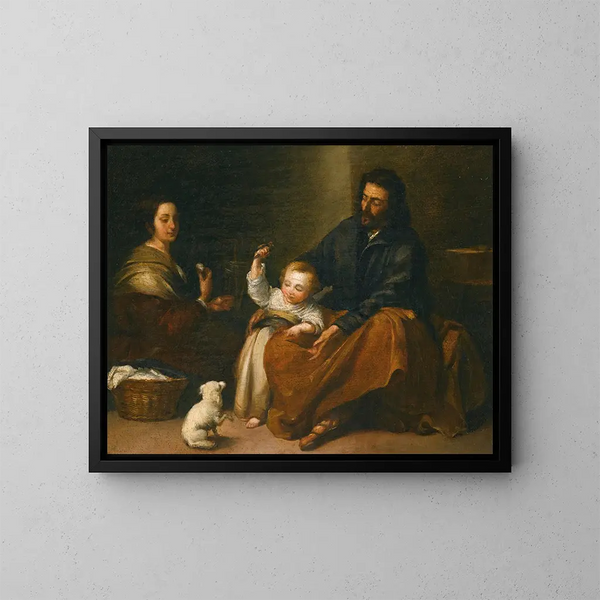 La Sainte Famille dans un intérieur - Bartolomé Esteban Murillo — quadro incorniciato alla parete
