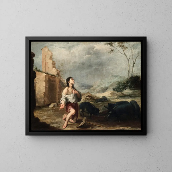 Il Figliol Prodigo che nutre i porci - Bartolomé Esteban Murillo — quadro incorniciato alla parete