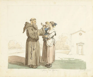 Bartolomeo Pinelli - Jonge vrouw met kind staande voor een monnik.webp