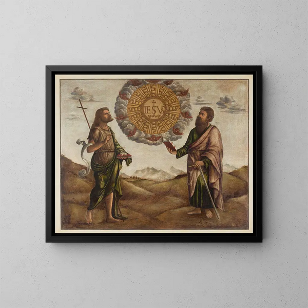 Adorazione del nome di Gesù tra san Giovanni Battista e san Paolo - Benedetto Carpaccio — quadro incorniciato alla parete