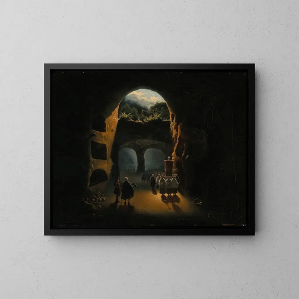 Ferdinando II di Sicilia nelle catacombe di San Gennaro - Beniamino De Francesco — quadro incorniciato alla parete