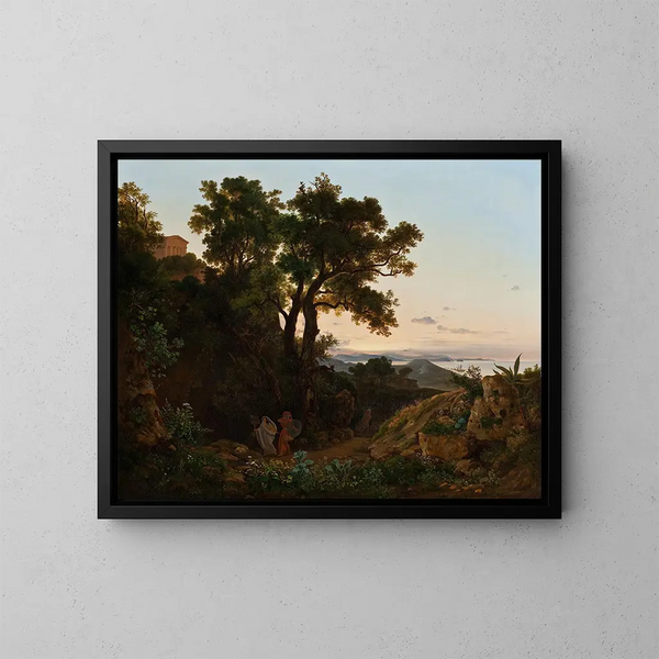paesaggio italiano con Enea e la Sibilla di Cuma - Beniamino De Francesco — quadro incorniciato alla parete