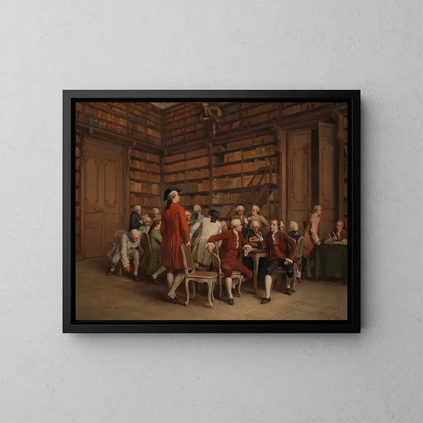 Gli enciclopedisti alla biblioteca reale - Benjamin Eugène Fichel — quadro incorniciato alla parete
