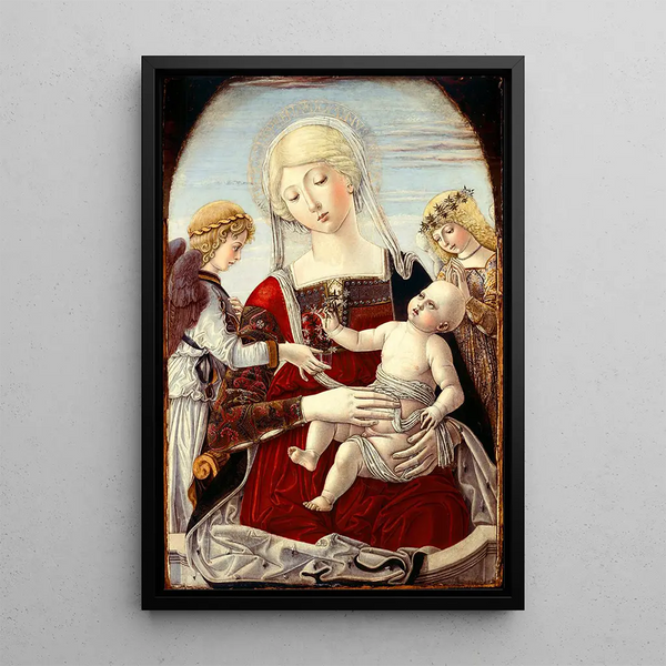 Vergine con Bambino e angeli - Benvenuto di Giovanni — quadro incorniciato alla parete