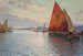 Bateaux da pesca ormeggiati al largo di una città italiana al tramonto - Beppe Ciardi — vista dell’opera
