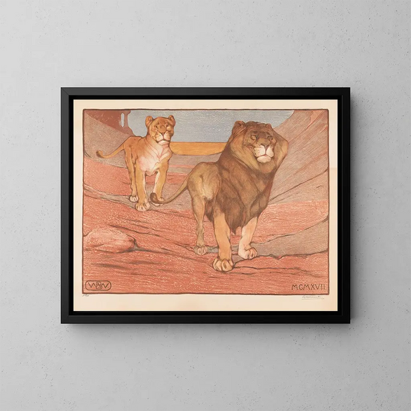 Leone e leonessa - Bernard Willem Wierink — quadro incorniciato alla parete