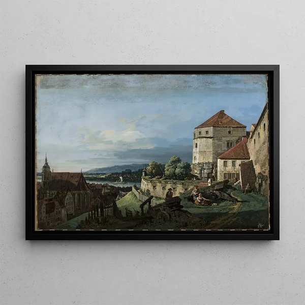 Vista di Pirna in Sassonia - Bernardo Bellotto — quadro incorniciato alla parete