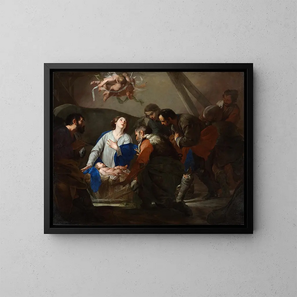 Adorazione dei pastori - Bernardo Cavallino — quadro incorniciato alla parete