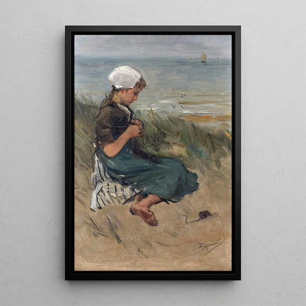 Fille tricotant dans les dunes - Bernardus Johannes Blommers — quadro incorniciato alla parete