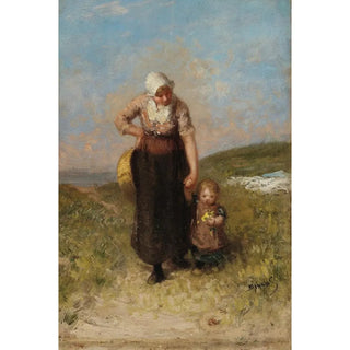 Bernardus Johannes Blommers - Mother and Child Strolling in the Dunes.webp