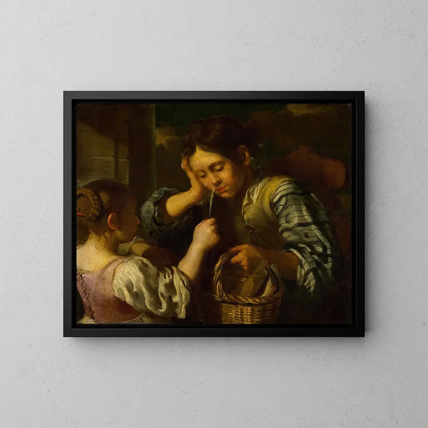Ragazza che prende in giro un ragazzo - Bernhard Keil — quadro incorniciato alla parete