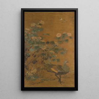 Bian Lu - Peahen and hibiscus.webp