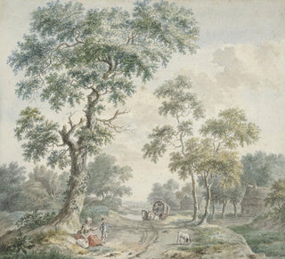 Bord de forêt avec maisons de paysans et un chemin de sable - Gerardus Wieringa