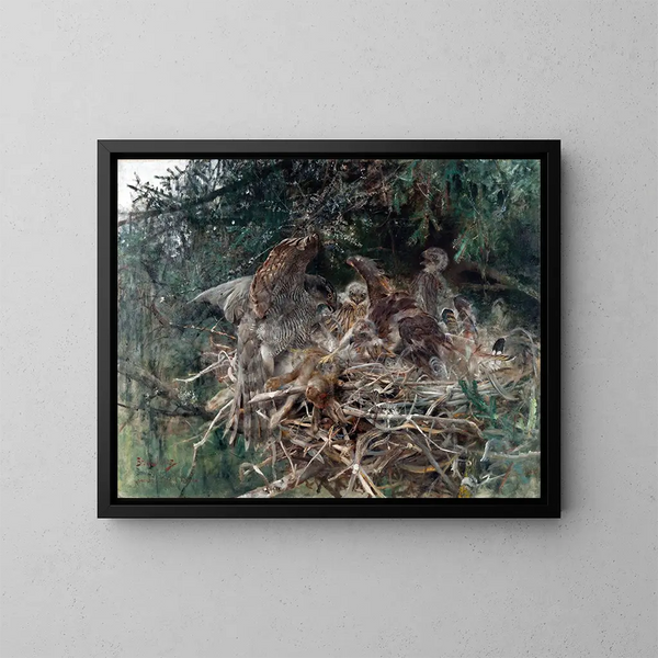 Nido di falco - Bruno Liljefors — quadro incorniciato alla parete