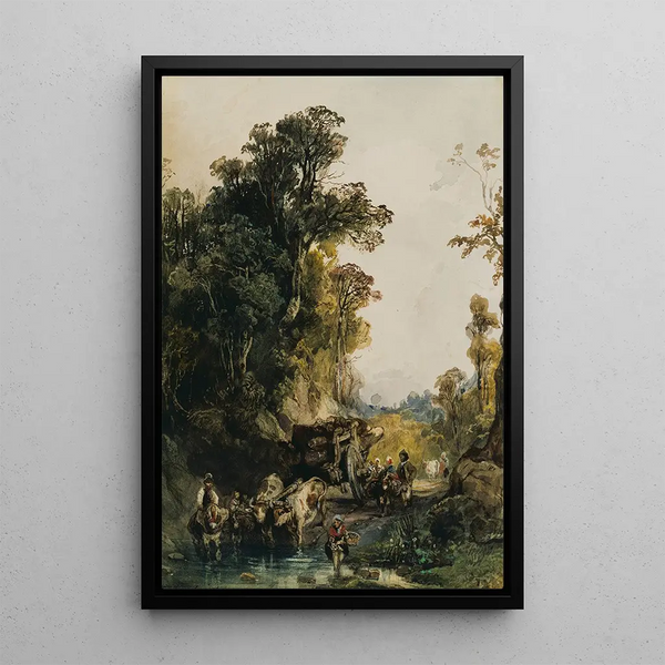 Il carrello di legno - Camille Joseph Étienne Roqueplan — quadro incorniciato alla parete