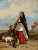 Donna e bambino con cani - Camille Joseph Étienne Roqueplan — vista dell’opera