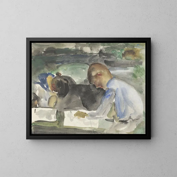 Due bambini che disegnano - Carel Adolph Lion Cachet — quadro incorniciato alla parete