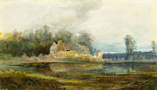 Carl Blechen - Teich mit Wald und Husern.webp