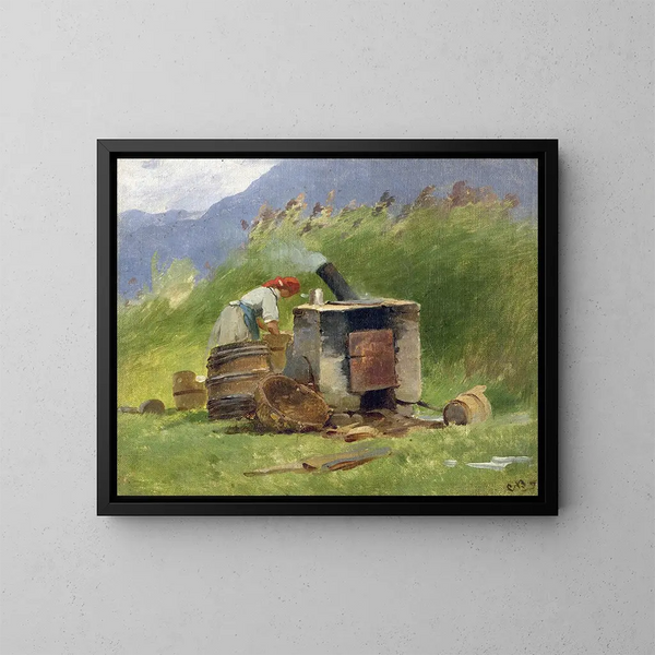 Lavatoio all'aperto - Carl Bolze — quadro incorniciato alla parete