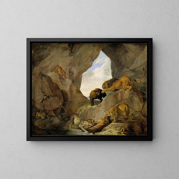 Animali selvaggi in una gola di montagna - Carl Borromäus Andreas Ruthart — quadro incorniciato alla parete