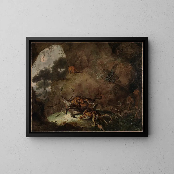 Due tigri che divorano un cervo - Carl Borromäus Andreas Ruthart — quadro incorniciato alla parete