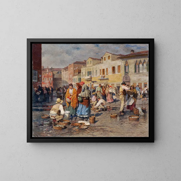 Mercato del pesce a Venezia - Carl Feiertag — quadro incorniciato alla parete