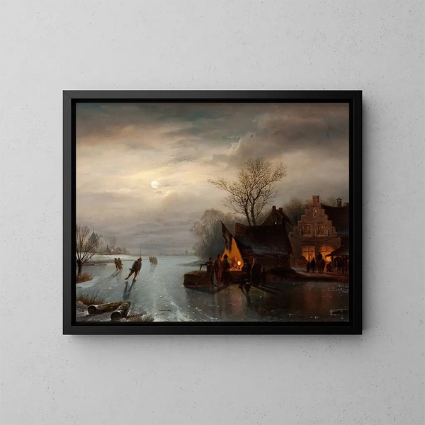Scène di pattinaggio ad Amsterdam - Carl Frederik Sørensen — quadro incorniciato alla parete