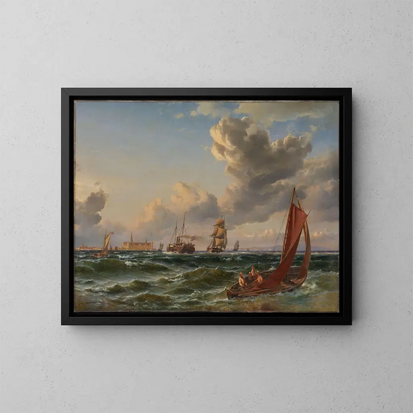 Parti della mare di Øresund con Kronborg - Carl Frederik Sørensen — quadro incorniciato alla parete