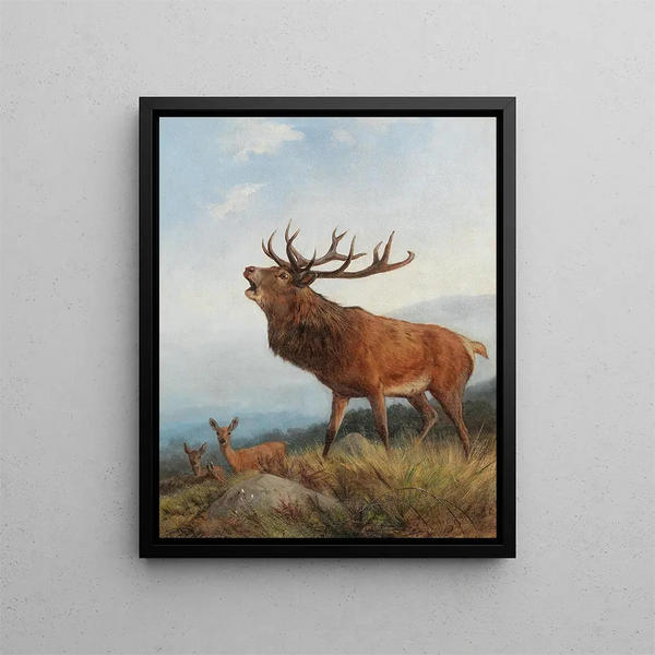 Un cervo che brama - Carl Friedrich Deiker — quadro incorniciato alla parete