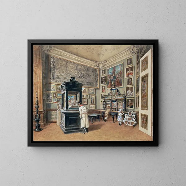 Dernier cabinet della collezione Ambraser con bicchieri bohémien - Carl Goebel il Giovane — quadro incorniciato alla parete