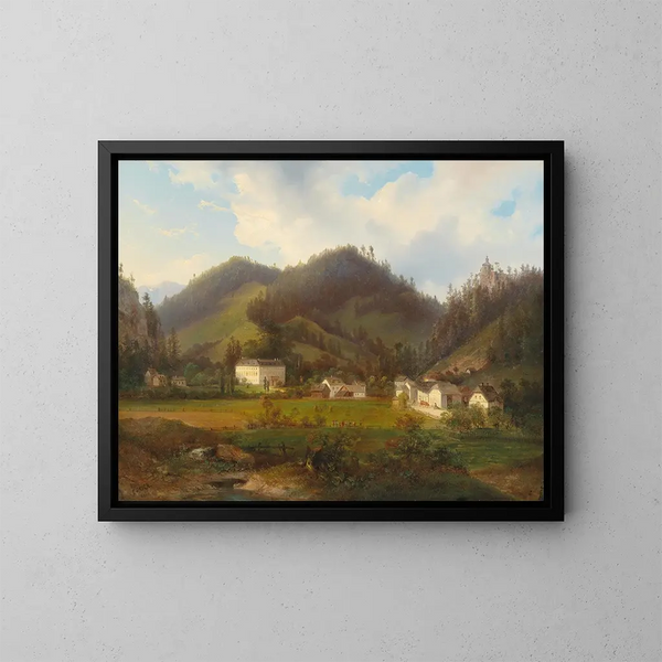 Vista del castello di Gutenstein - Carl Hasch — quadro incorniciato alla parete